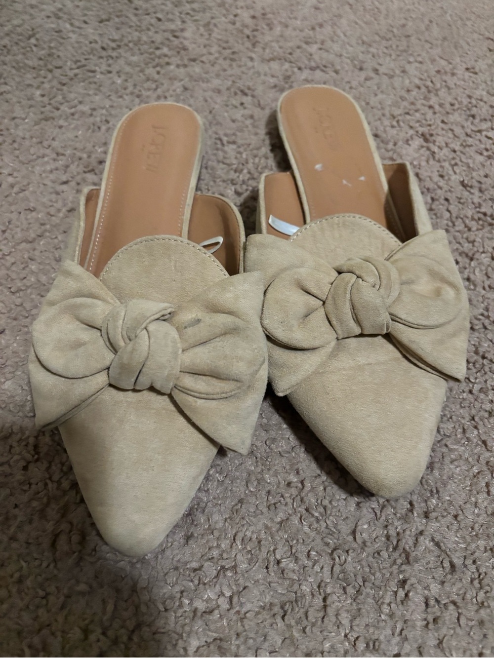 J. Crew Factory Tan Pointed-Toe Bow Slip-On Mules